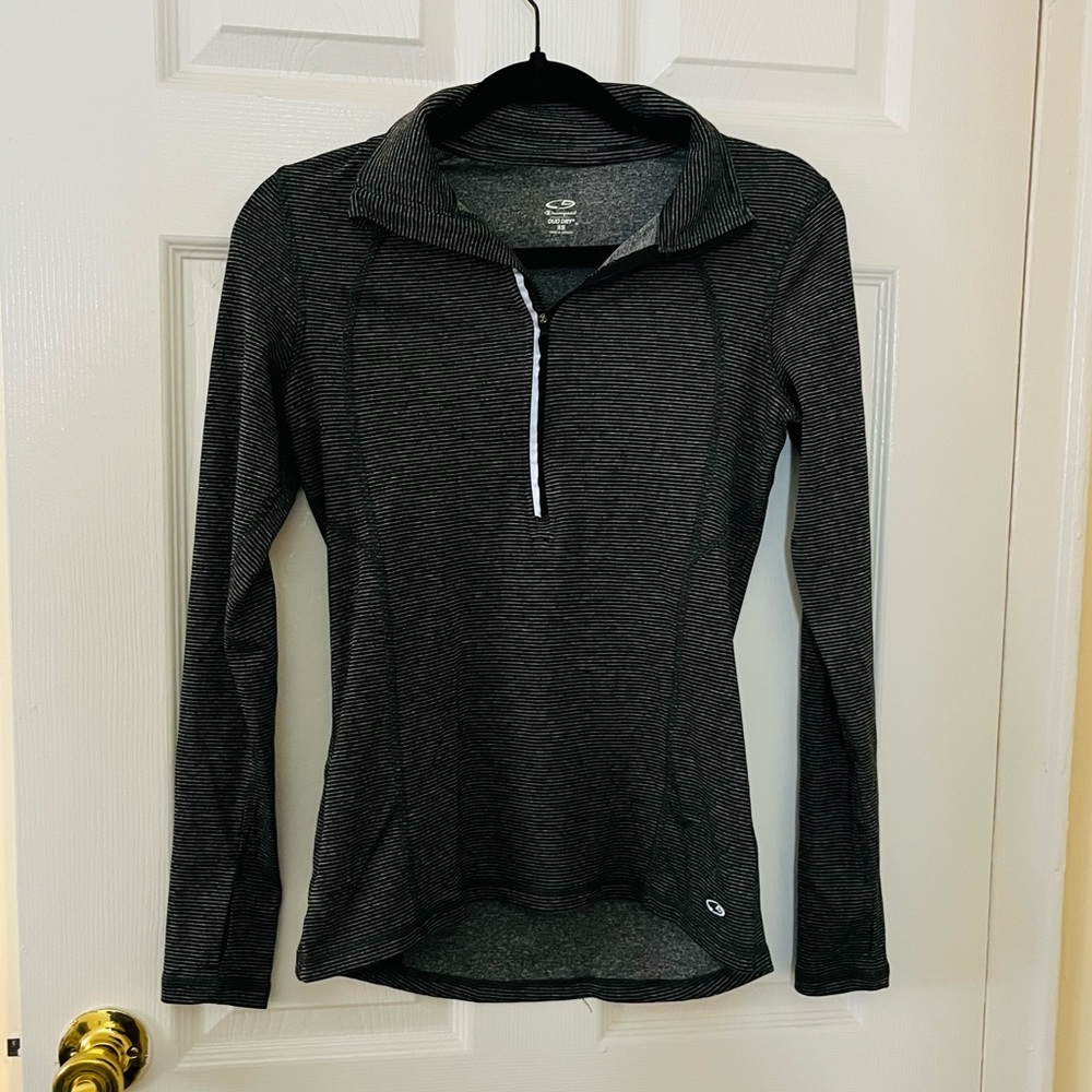 Women’s XS Champion Duo Dry Grey Striped Half Zip Athletic Activewear Top